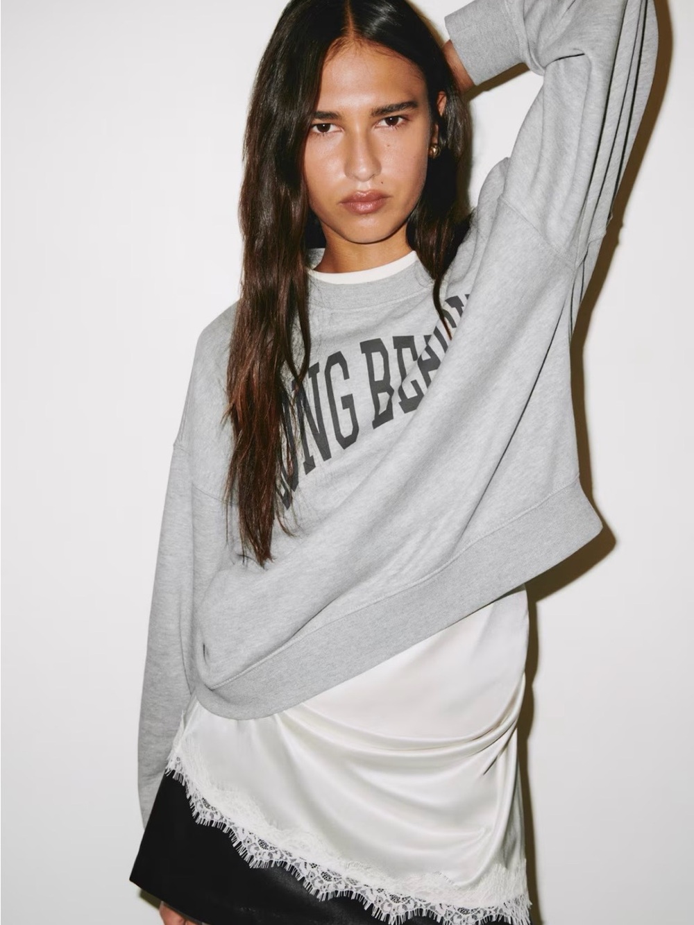 H&M Graphic Long Beach California Oversized Sweatshirt in Marled Gray Size Small